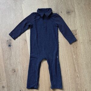 Little Sleepies Play Striped Navy Blue & Gray Romper Polo 18-24m